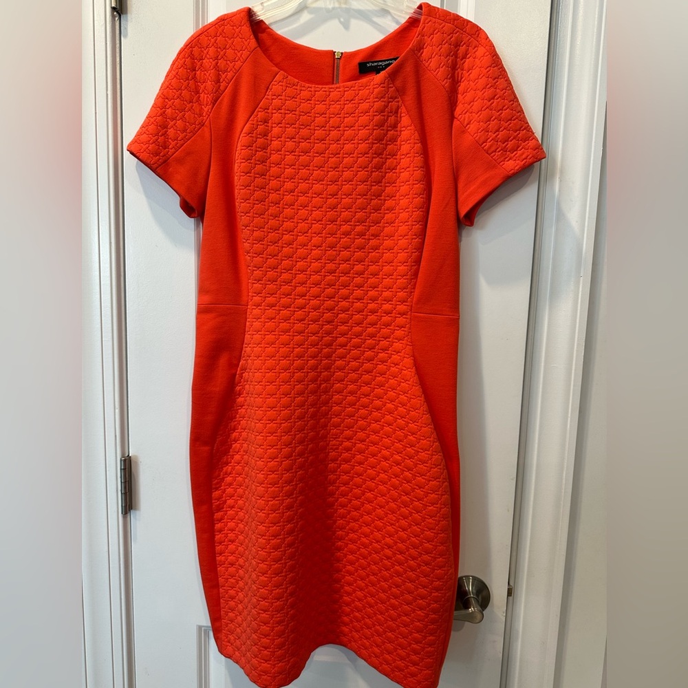 Sharagano Orange Textured Short-Sleeve Dress, Size 10